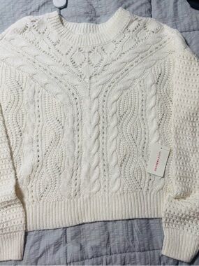 Lucky Brand Ivory Cable Knit Crewneck Sweater